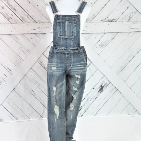 Blizzard Blue Distressed/Destroyed Overalls - Picture 4 of 15